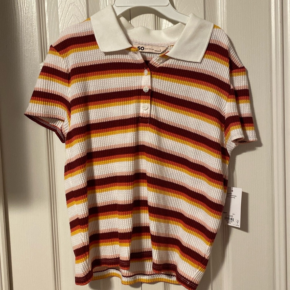 So Brand Cropped Collared Knit Tee